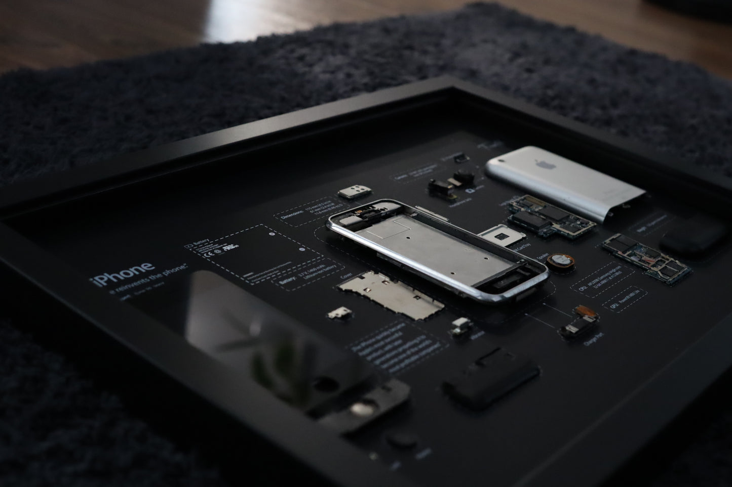 Framed Disassembled phone 1st Gen (2G): Retro Tech Wall Art