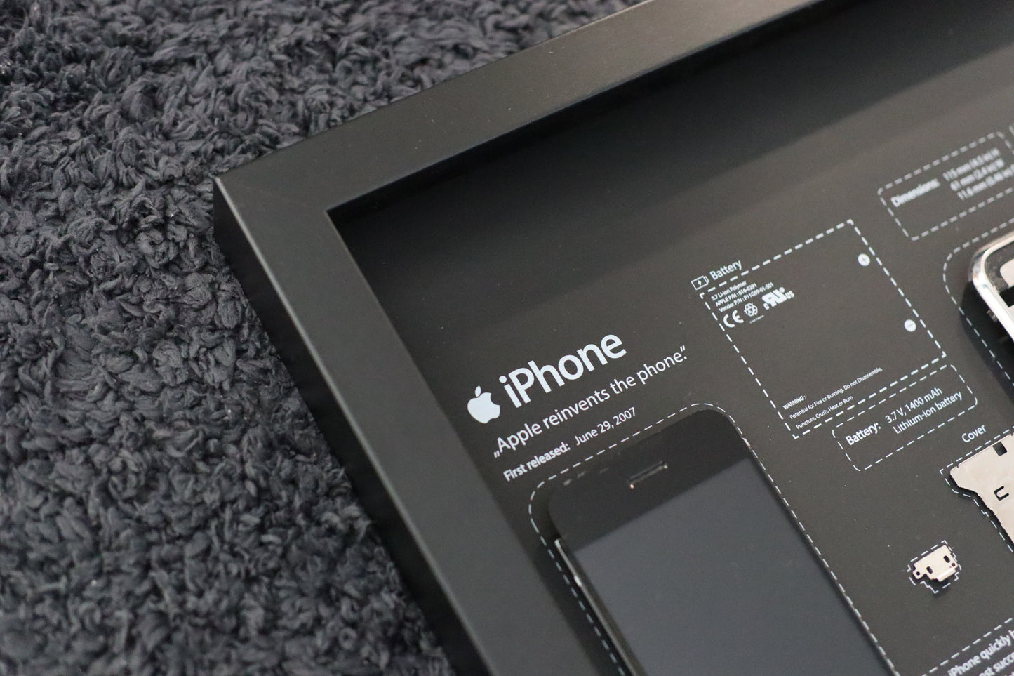 Framed Disassembled phone 1st Gen (2G): Retro Tech Wall Art